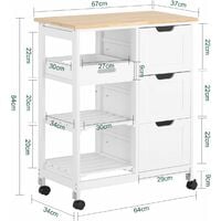 SoBuy Kitchen Storage Trolley with 3 Drawers,FKW79-W