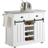 SoBuy New Kitchen Storage Trolley Kitchen Cabinet Kitchen Island with Stainless Steel Top and Sliding Doors,FKW94-W