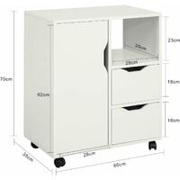 SoBuy Filing Cabinet With Wheels and 1 Door 2 Drawers Storage Office Cabinet Printer Stand Side Table End Table,FBT105-W