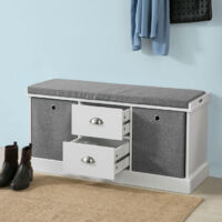 SoBuy Hallway Furniture Set, 3 Baskets Hallway Storage Bench with Wall Storage Cabinet,FSR66-HG+FRG282-W