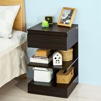 SoBuy Home Wood Bedside End Table with Drawer & Storage Shelves, FBT49-BR