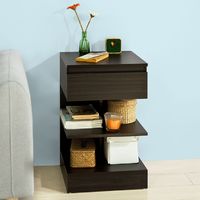SoBuy Home Wood Bedside End Table with Drawer & Storage Shelves, FBT49-BR