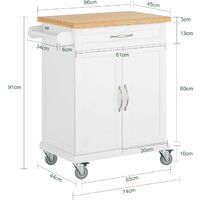 SoBuy Kitchen Storage Trolley Cart with Bamboo Top,FKW13-WN