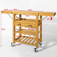 SoBuy Bamboo Kitchen Storage Trolley Cart with Folding Worktop, FKW25-N
