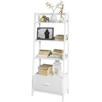 SoBuy 4-Tiers Ladder Storage Display Shelf Bookcase with Drawer and Shelves,FRG116-W