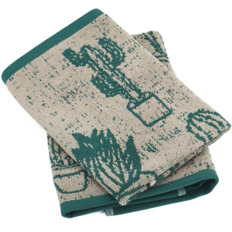 Lot de 2 torchons de cuisine éponge coton CACTUS 50x50 cm (1/5)