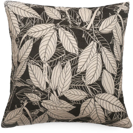 Housse de coussin en lin lavé imprimé végétal doublé coton lavé uni HELIOS 45x45 cm