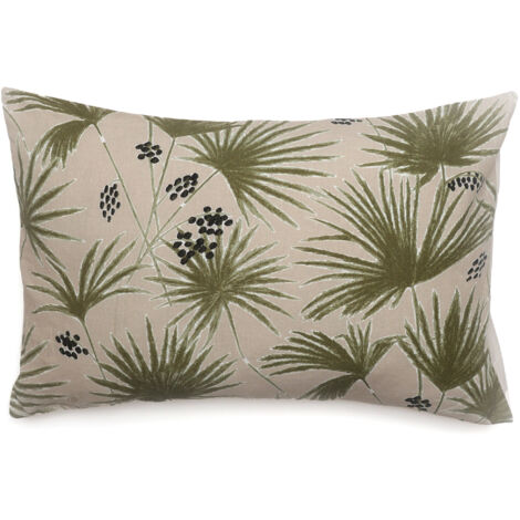 Housse de coussin en lin lavé imprimé végétal doublé coton lavé uni PALAWAN 40x60 cm