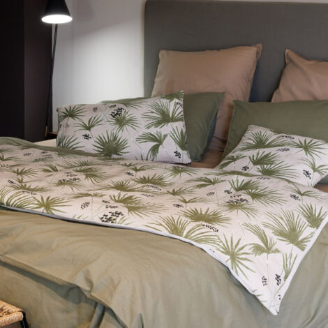 Housse de coussin en lin lavé imprimé végétal doublé coton lavé uni PALAWAN 40x60 cm
