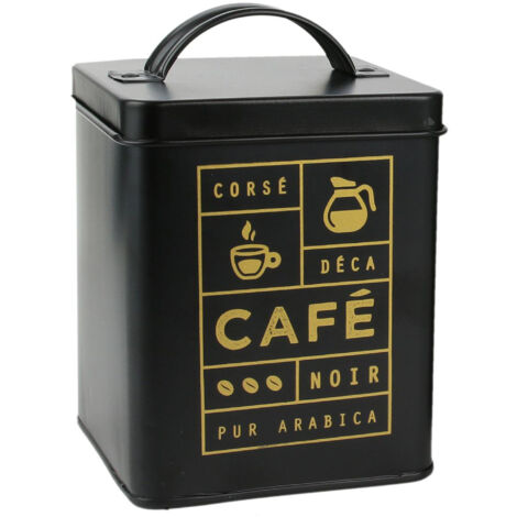 Boite de rangement 15L en métal motif café collection BLACK MAT noire (1/2)