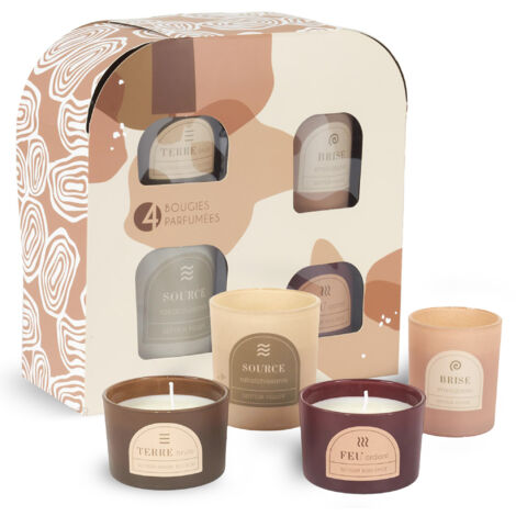 Coffret de 4 bougies parfumées figue pivoine brume des bois et bois épicé collection ELEMENT marron (1/5)