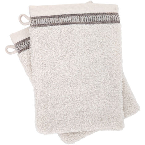 Lot de 2 gants de toilette pur coton 16x21 cm collection DRY beige