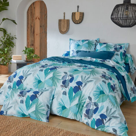 Parure de lit percale de coton MOOREA PACIFIC bleu cobalt Taie 65x65 cm 240x220 cm (1/5)