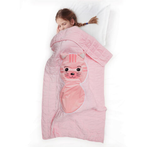Coussin plaid 110x150 cm 100% polyester collection ANIMAUX chat rose (1/5)