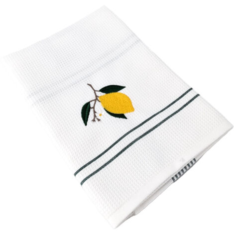 Torchon nid d'abeille WAFFLE brodé Citron (1/5)