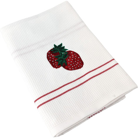 Torchon nid d'abeille WAFFLE brodé Fraise (1/5)