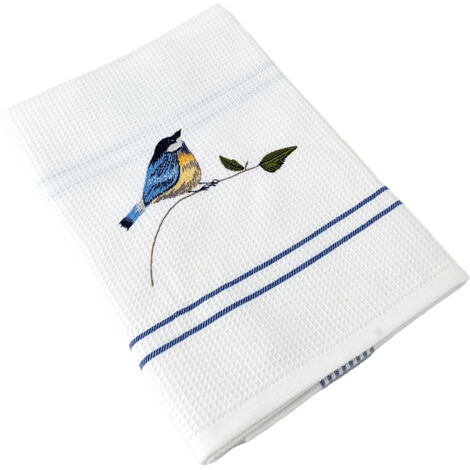 Torchon nid d'abeille WAFFLE brodé Oiseaux (1/5)