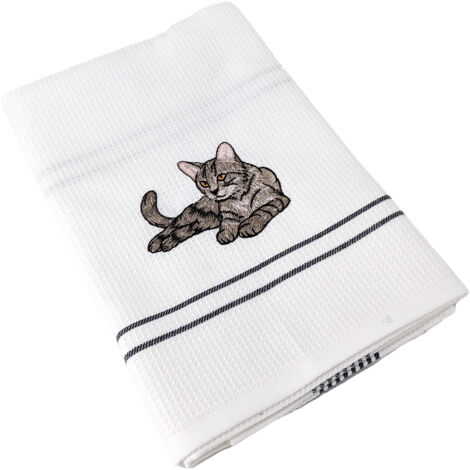 Torchon nid d'abeille WAFFLE brodé Chat (1/5)