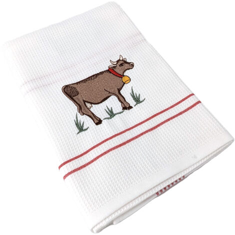 Torchon nid d'abeille WAFFLE brodé Vache (1/5)