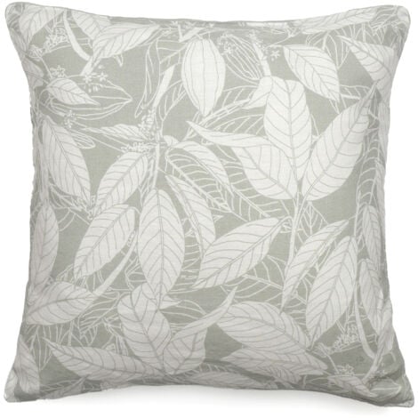 Housse de coussin en lin lavé imprimé végétal doublé coton lavé uni HELIOS 45x45 cm