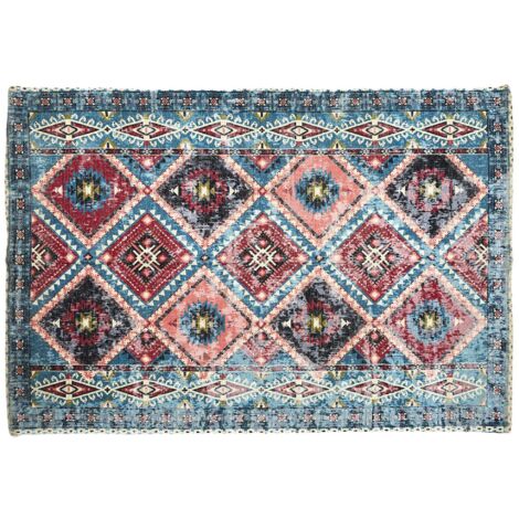 Tapis collection AGRA 120x170 cm motif aztèques bleu et orange (1/2)