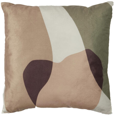 Coussin 40x40 cm imprimé et sherpa collection LYDIE marron et blanc (1/5)