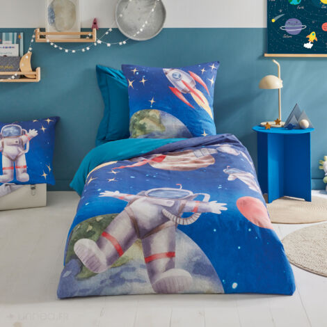 Parure de lit en percale de coton THOMAS bleu 200x200 cm