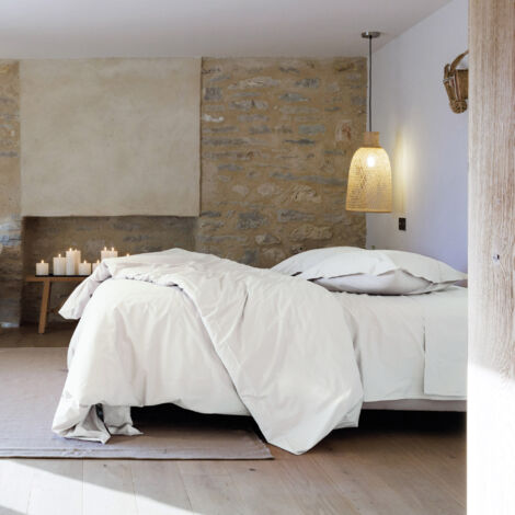 Parure de lit uni percale de coton MANOIR Taie 65x65 cm 280x240 cm (1/5)