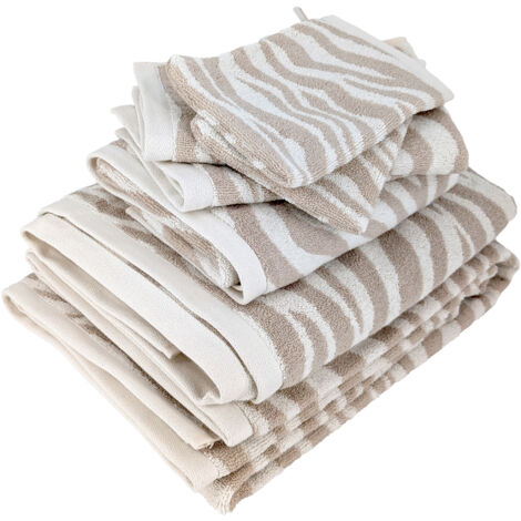 Parure de bain 7 pièces ZEBRA SOFT motif zèbre pur coton beige
