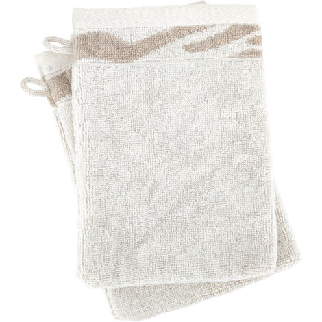 Lot de 2 gants de toilette ZEBRA SOFT uni bord zèbre beige