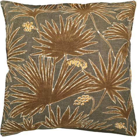 Housse de coussin en lin lavé imprimé végétal doublé coton lavé uni PALAWAN 45x45 cm