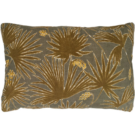 Housse de coussin en lin lavé imprimé végétal doublé coton lavé uni PALAWAN 40x60 cm