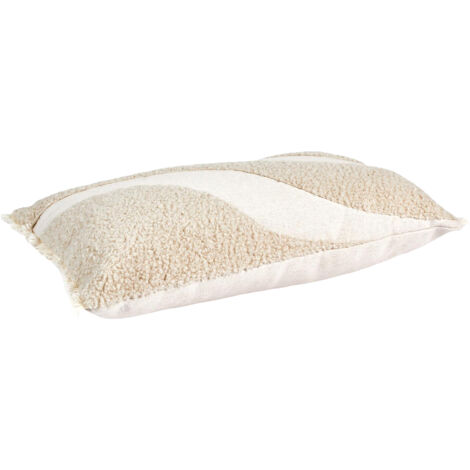 Coussin 30x50 cm bi face bouclette et unie ALICE beige et blanc