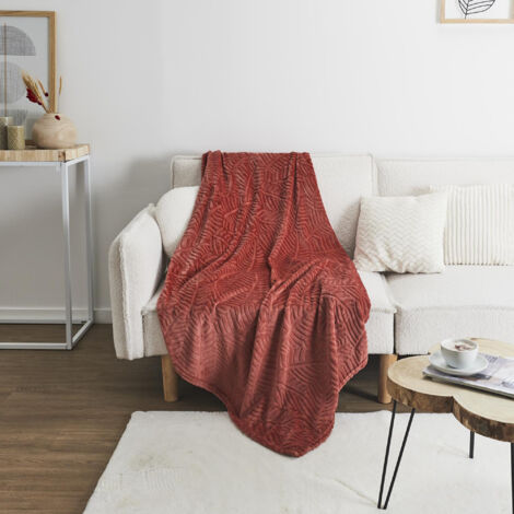 Plaid flanelle JULIA 150x200 cm motif végétation rouge terracotta (1/4)