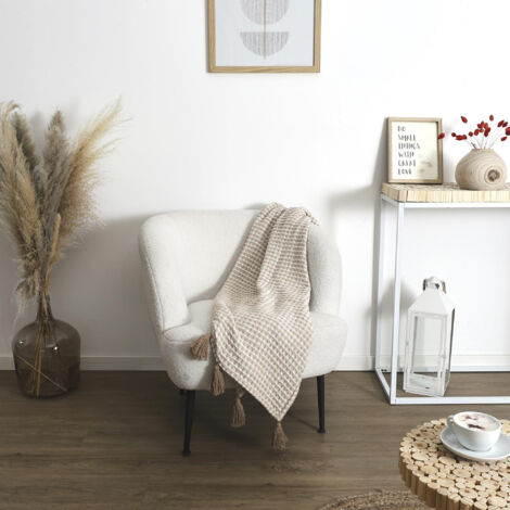 Plaid nid d'abeille et pompom collection SUZANNA 125x150 cm beige et taupe (1/5)