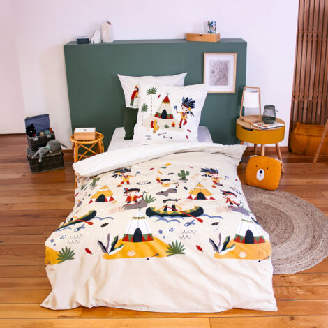 Parure de lit enfant bi histoire 140x200 cm PTIT AIGLE & PTIT PIRATE pur coton MIG multicolore 2 pièces (1/5)