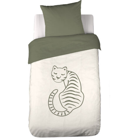 Parure De Lit 140x200 Cm Tigre – 1 Housse De Couette + 1 Taie D'Oreiller 65x65 Cm, Microfibre Douce, Fermeture Éclair