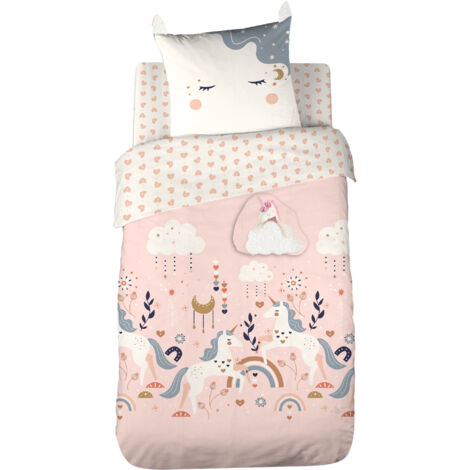 Parure de lit enfant 140x200 cm microfibre FEERIQUE rose 2 pièces