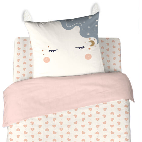 Parure de lit enfant 140x200 cm microfibre FEERIQUE rose 2 pièces