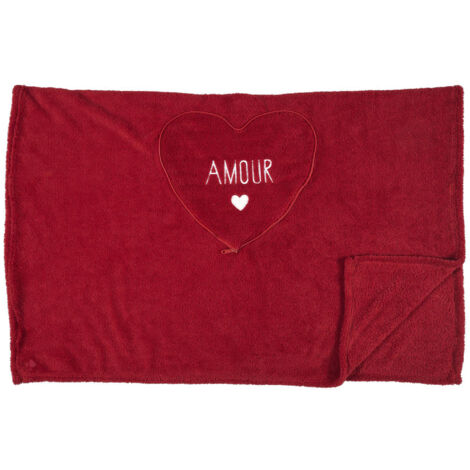 Plaid Valpelline Rouge Coeur Lovely Casa - Couverture Large 160x130 Cm - Neuf