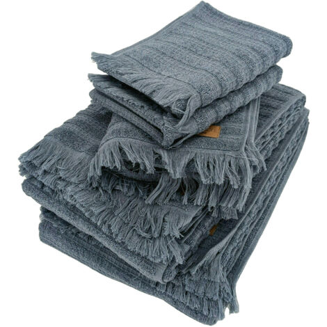 Parure de bain 5 pièces collection DENIM motif rayures pur coton bleu (1/5)
