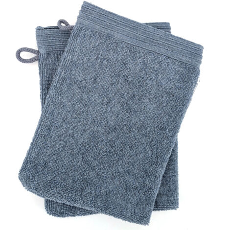 Lot de 2 gants de toilette gaufré 16x21 cm pur coton collection DENIM bleu (1/5)