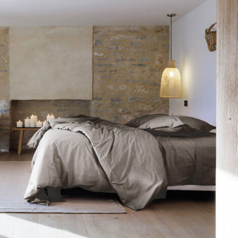 Parure de lit uni percale de coton MANOIR Taie 50x70 cm 280x240 cm (1/5)