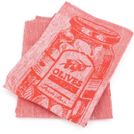 Lot de 2 torchons cuisine toile OLIVES coton et lin (1/5)