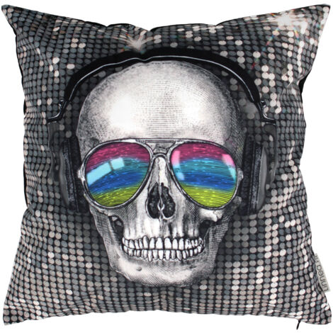 Housse de coussin 45x45 cm Tête de mort DJ disco (1/5)