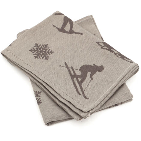Lot de 2 torchons de cuisine toile coton SKI 50x70 cm (1/5)
