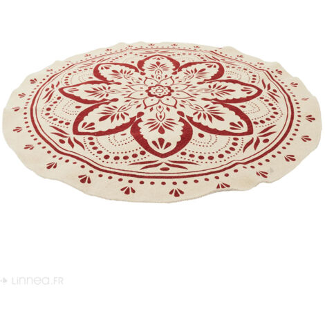 Chickwin Tapis Rond Antidérapant, Imprimé Fleurs Tapis De Salon Design Moderne Tapis Doux Et Moelleux Lavable Pour Salle à Manger Chambre Canapé Cuisine (Fleurs Rouges,Diamètre 120cm