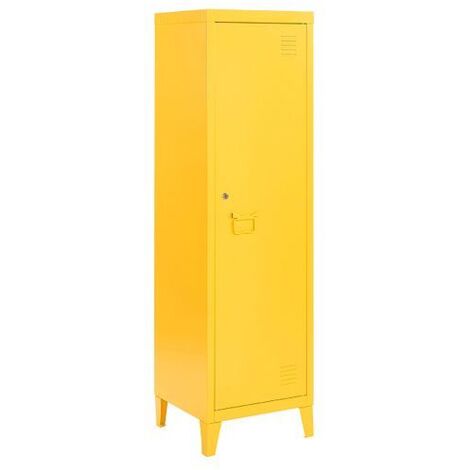 Yellow Metal Locker Storage Cabinet Cupboard Retro Vintage Narrow 3 Tier 137