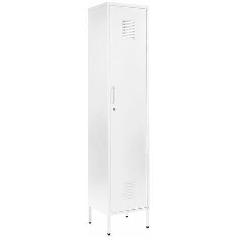 White Metal Tall 3 Shelve Locker Cabinet, 1 Door Wardrobe Storage Cupboard for Home or Office (1/2)