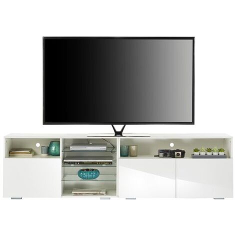 Modern White TV Stand Cabinet 200cm with LED lights for up 90 " TV's Sound Bar Shelf (1/5)